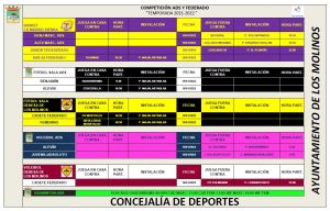 Horarios deporte federado 15 de enero 2022 @ Polideportivo Majalastablas